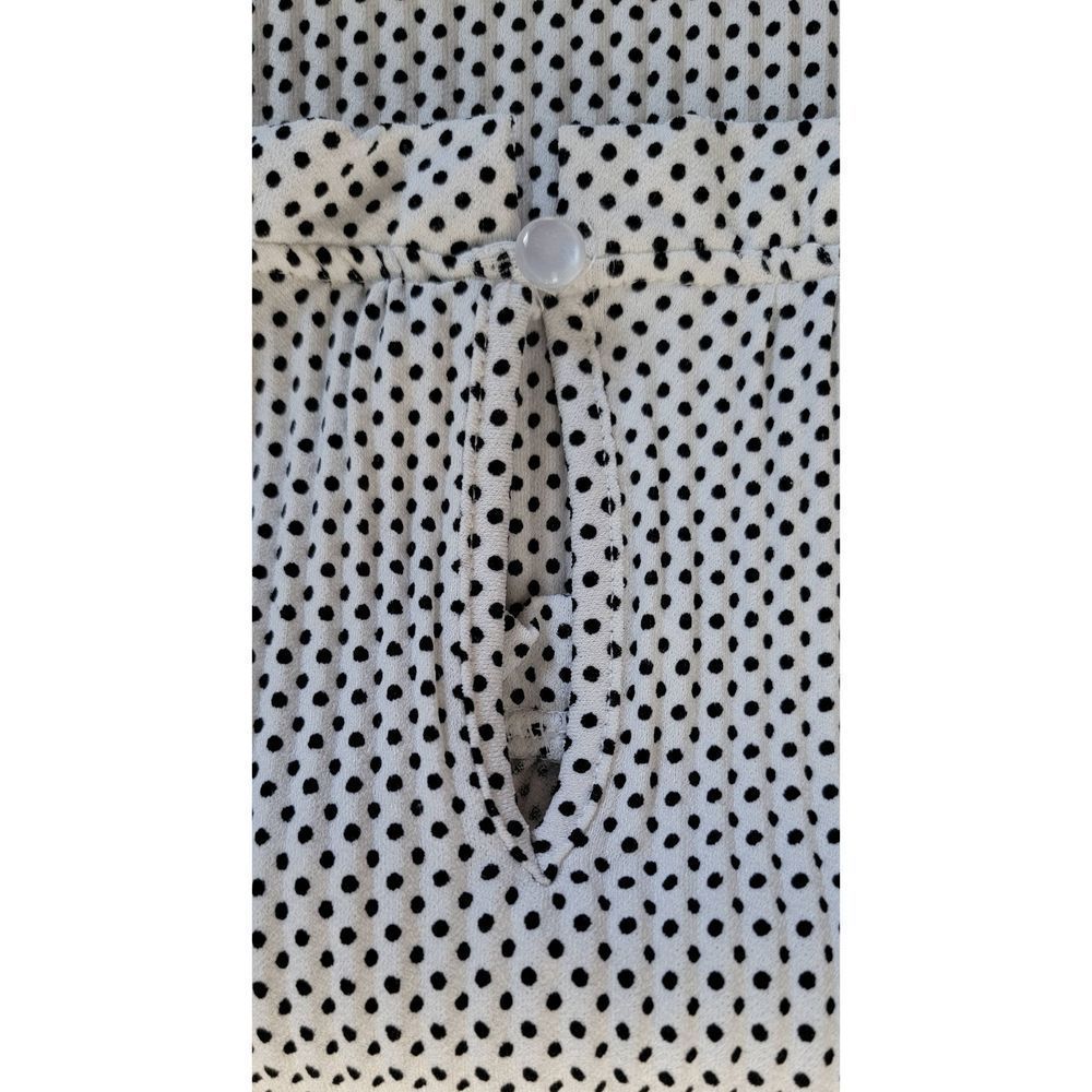 Adrianna Papell Top Blouse Women’s Medium White Black Polka Dot Long Sleeve - Picture 8 of 13